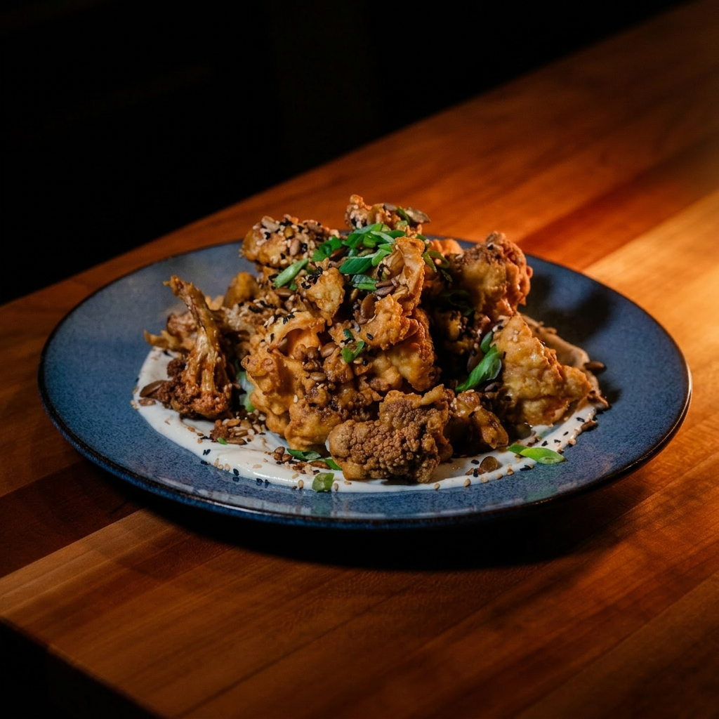 Crispy cauliflower with sesame, scallion and labneh